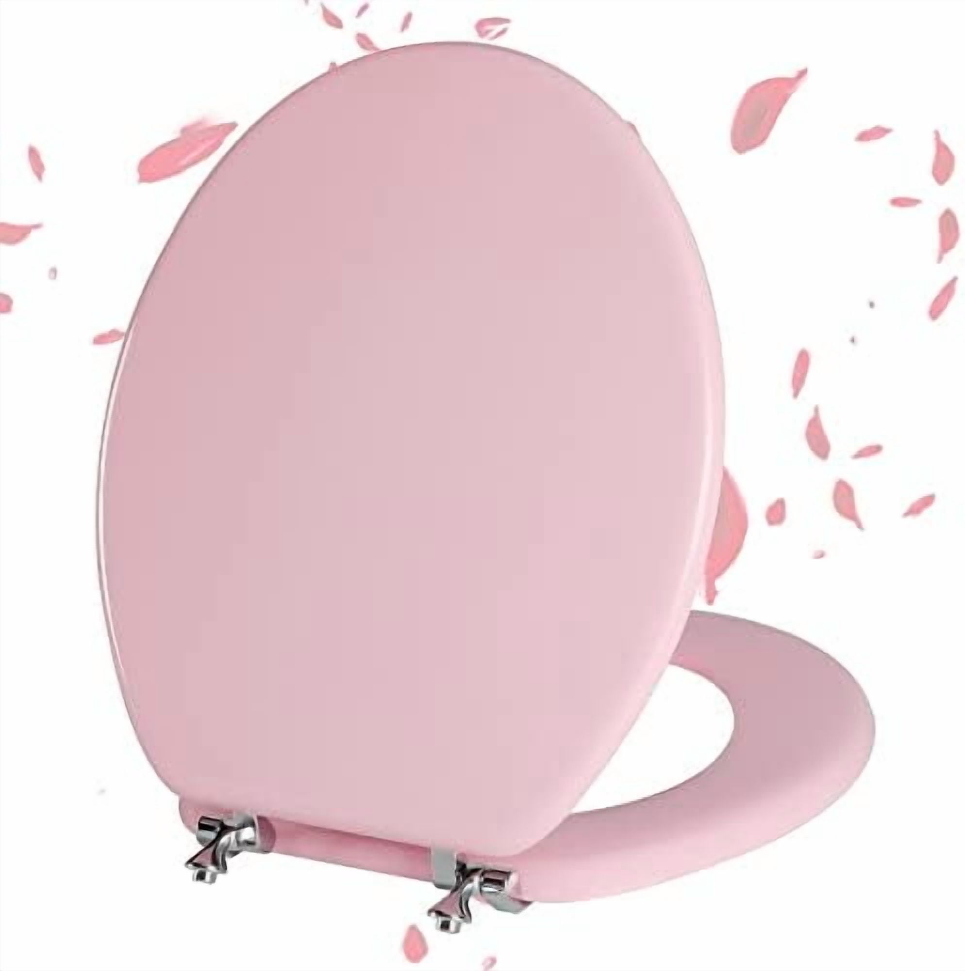 Pink Round Toilet Seat Natural Wood Toilet Seat with Zinc Alloy Hinges, Easy to Install also Easy to Clean, Scratch Resistant Toilet Seat by  (Round, Pink)