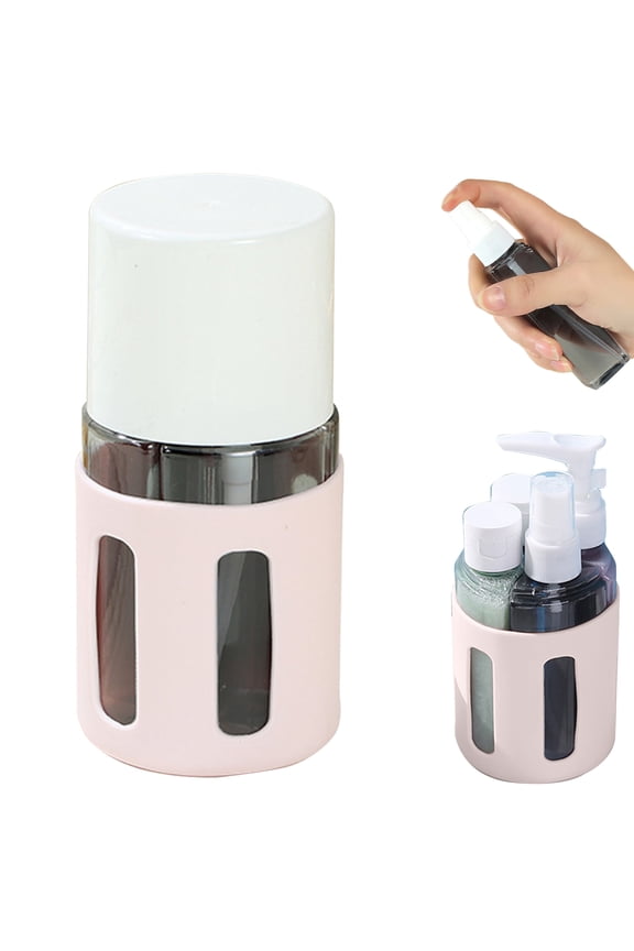 Pink Round Travel Bottle Set, 4 in 1 Dispanser with Leak Proof Containers, Portable for Toiletries, High Quality for Summer Travel, Gym, or Weekend Getaways