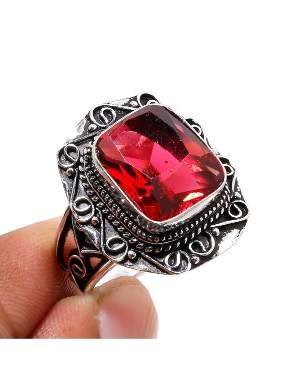 Pink Rubellite Gemstone Ring Handmade Antique Design Vintage Jewelry 9" VR 2054