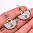 thumbnail image 1 of Pink Rubellite Tourmaline 925 Sterling Silver Black&Gold Plated Earring 1.37", Gemstone Silver Jewelry, New Year Sale, Valentin's Day Gift, 1 of 2