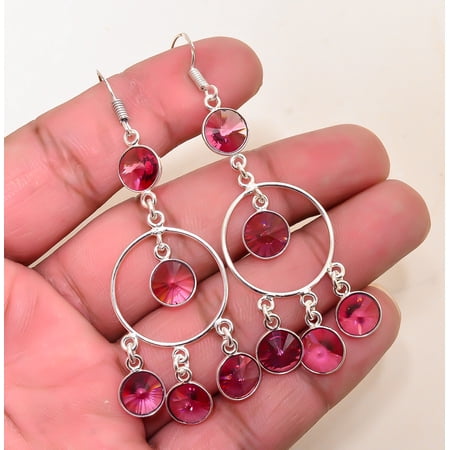 Pink Rubellite Tourmaline 925 Sterling Silver Chandelier Earring 2.81" E72