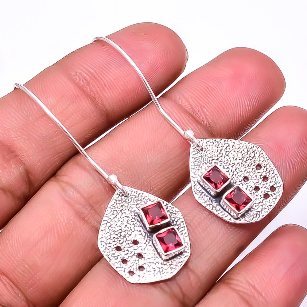 ZAM GEMS Pink Rubellite Tourmaline Designer Handmade 925 Sterling Silver Earring 1.95"E21, Beautiful Jewelry For Woman, New Year Sale, Valentin's Day Gift