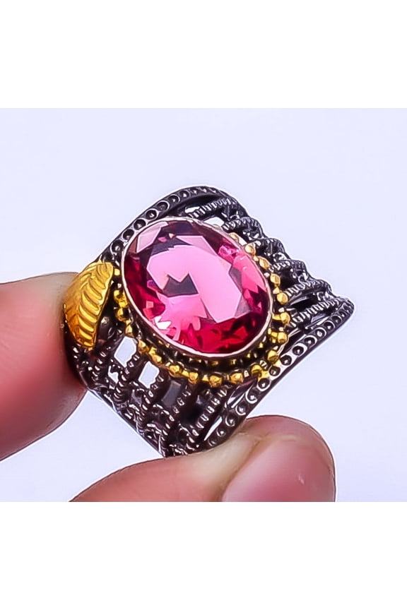 Pink Rubellite Tourmaline Gemstone 925 Sterling Silver Ring S.8 R_9244_75_2, Gemstone Jewelry, Birthday Gift, Christmas Gift