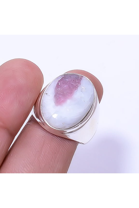 Pink Rubellite Tourmaline In Quartz - Brazil 925 Sterling Silver Ring S.8.5 R52, Christmas Sale, Birthday Gift, Beautiful Jewelry For Woman