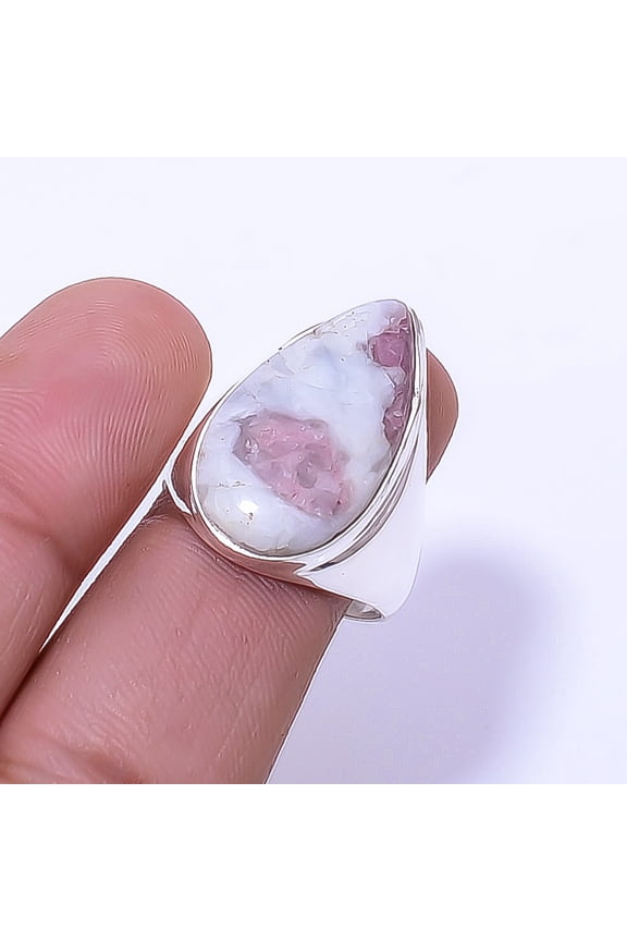 Pink Rubellite Tourmaline In Quartz - Brazil 925 Sterling Silver Ring S.8.5 R53, Christmas Sale, Birthday Gift, Beautiful Jewelry For Woman
