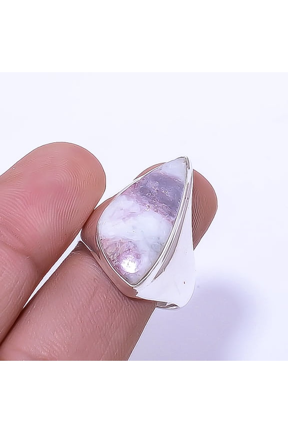 Pink Rubellite Tourmaline In Quartz - Brazil 925 Sterling Silver Ring S.9 R38, Gemstone Jewelry, Birthday Gift, Christmas Gift