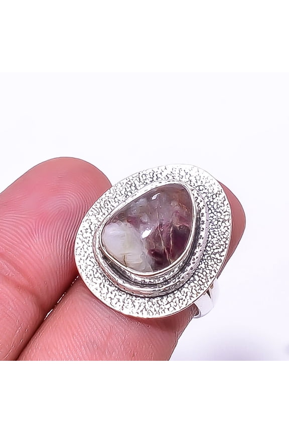 Pink Rubellite Tourmaline In Quartz - Brazil Designer Handmade 925 Sterling Silver Ring s.6 Sku4, Pink Ring, Natural Gemstone Ring