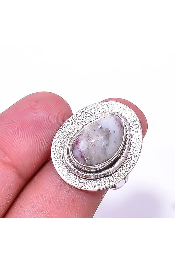 Pink Rubellite Tourmaline In Quartz - Brazil Designer Handmade 925 Sterling Silver Ring s.7 Sku29, Pink Ring, Natural Gemstone Ring