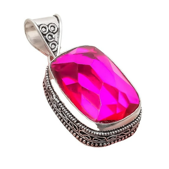 Pink Rubillite Gemstone Handmade 925 Sterling Silver Jewelry Pendant 1.97" MA-5330
