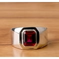 thumbnail image 1 of Pink Ruby Diamond Ring, Men's Wide Shank Bezel Set Diamond Ring, Solitaire Diamond Ring, July Birthstone Diamond Ring, 925 Sterling Silver, 2.0 Ct Asscher Cut Simulated Ruby, 1 of 5