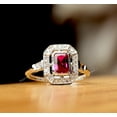 thumbnail image 1 of Pink Ruby Ring, Emerald Cut Ruby Diamond Ring, Bezel Set Diamond Engagement Ring, Halo Diamond Ring, 2.2 Ct Simulated Ruby and Diamonds, 925 Sterling Silver, Anniversary Gifts, 1 of 5