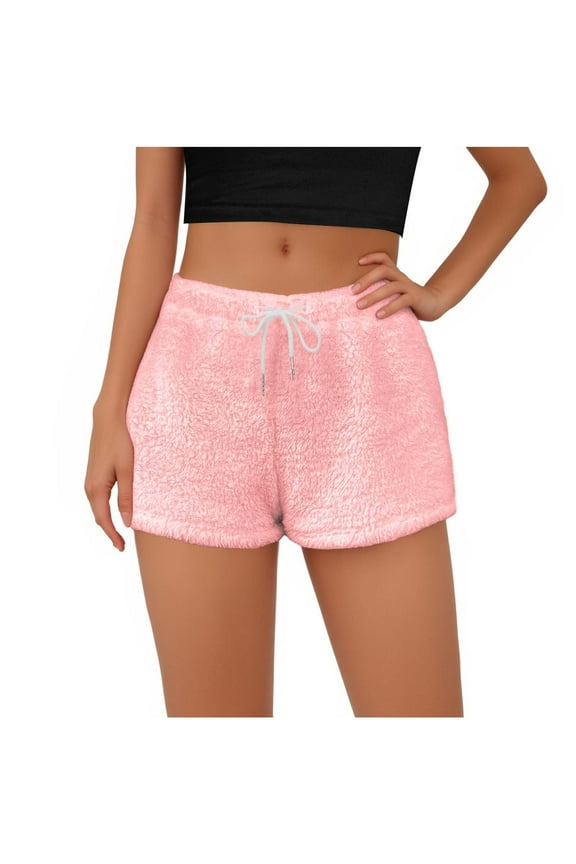 Pink Ruched Thermal Fuzzy Straight Leg Plain Casual for Women Fall Winter Pants Shorts Pajamas PJ Women 2025 Clothing Y2K S