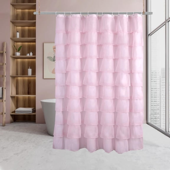 Pink Ruffle Fabric Shower Curtain 72 X 72 Inches Bathroom Use