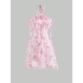 thumbnail image 1 of Pink Ruffle Halter Mini Dress With Floral Print And Rose Embellishment, 1 of 5