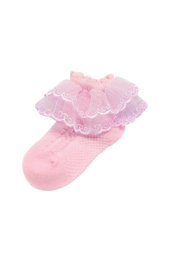 Pink Ruffle Socks Toddler Ruffle Socks for Toddler Baby Girls Double Frilly Lace Dress Socks Kids Ankle Tutu Socks Socks 0-3 Months Girls