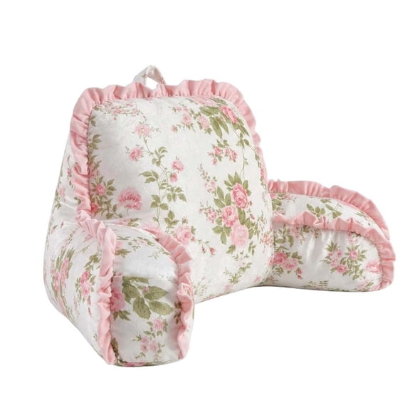 Pink Ruffled Edge Floral Reading Backrest Pillow With Top Handle Soft Lounge Cushion For Bedroom Dorm Leisure Use