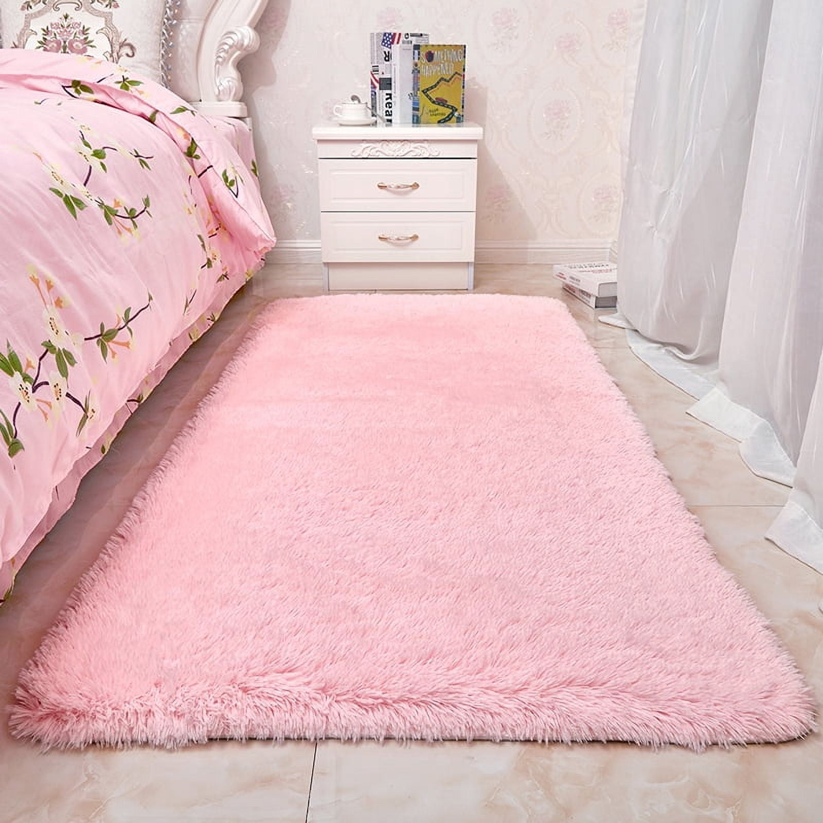 Pink Rug, Bedside Preppy Dorm Area Rug, College Essentials Non Slip Small Carpets for Bedroom, Anti Slip Fluffy Living Room Rugs Home Decor Aesthetic, Nursery (Pink)