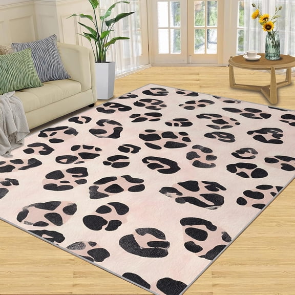 Pink Rug Home Decor, Leopard Texture Rugs for Bedroom Living Room, Cheetah Print Indoor Carpet, Non Slip Soft Low Pile, Washable Rugs Room Decor-5' x 8'