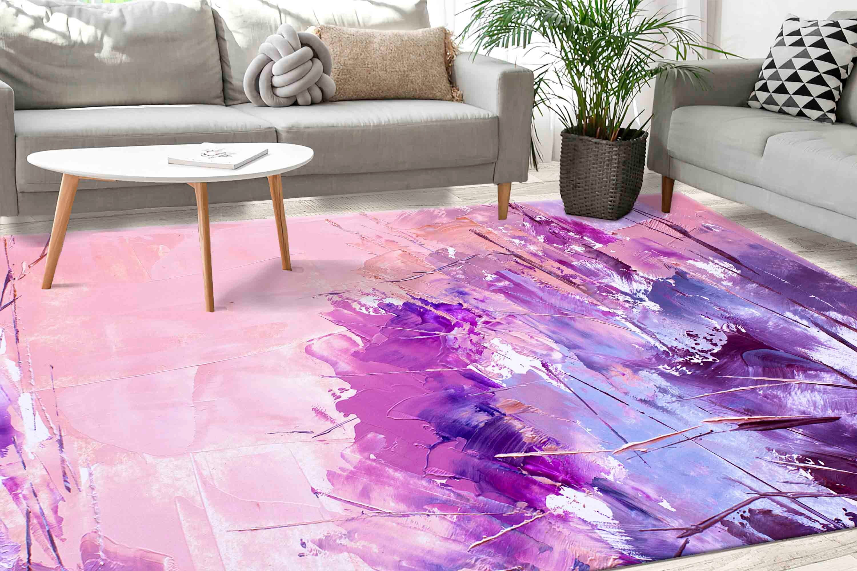 Pink Rugs, Pink And Purple Painting Rug, Purple Rug, Office Decor Rugs ...