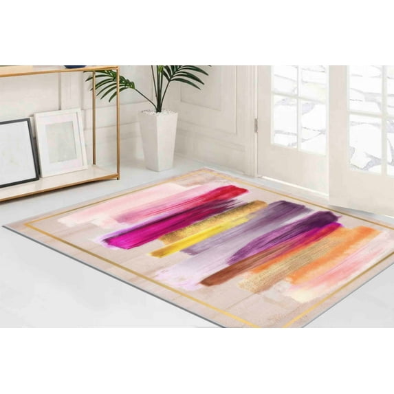 Pink Rugs, Colorful Rugs, Gold Rug, Modern Rug, Non-Slip Carpet, Door Mat, Entry Rug, Wedding Rug, Outdoor Rug, 3D Printed Rug, Minimal Rug, 5.9'x9.2' - 180x280 cm