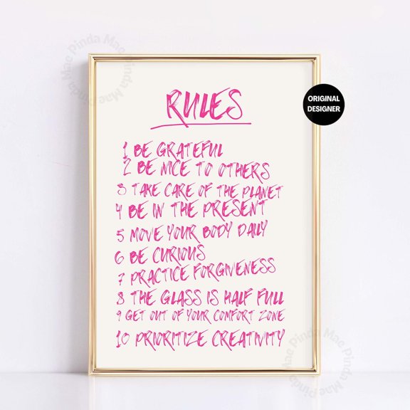 Pink Rules Poster Motivational Graffiti Street Hypebeast Poster, Unframed Poster