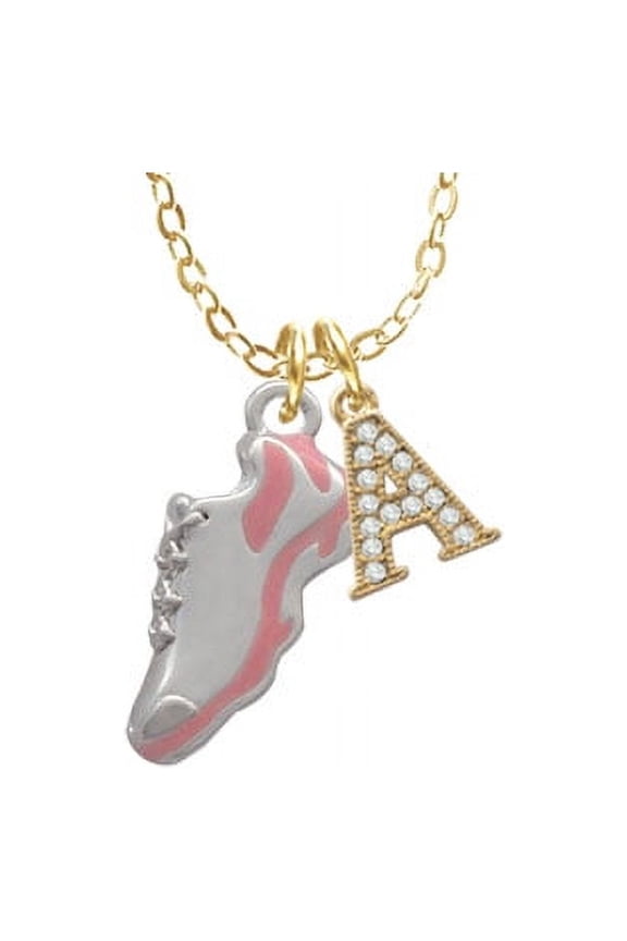 Pink Running Shoe - A - Gold Tone Crystal Initial Sophia Necklace, 18"+1"