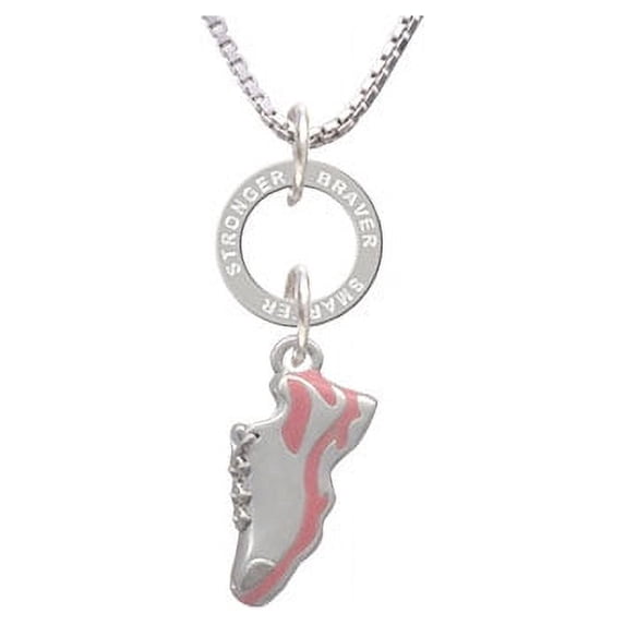 Pink Running Shoe - Stronger Braver Smarter Eternity Ring Necklace
