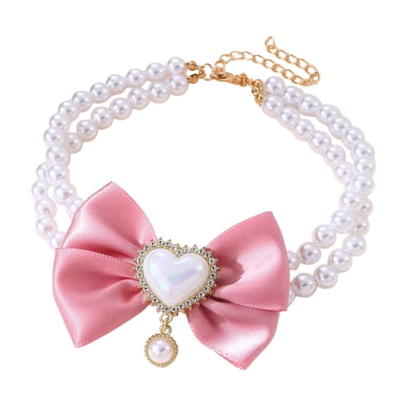 Pink S Princess Style Pet Pearl Bow Choker Collar For Cats Small Dogs ...