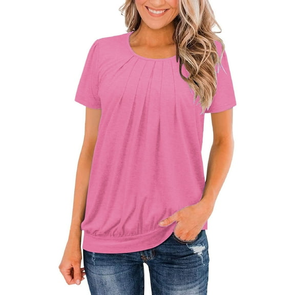 Pink S WIZUTIZ Tops for Women up to 50% Off Cotton Blend Plus Cotton Linen Vintage Blouse Solid Ultra Soft Ladies Tshirts Casual Round Neck Tops Linen Plus Size Tee Fluffy Short Sleeve Tshirt Shirts
