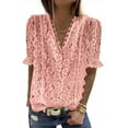 thumbnail image 1 of Pink S WIZUTIZ Tops for Women Trendy Sales Flowy Casual Linen Plain Tee Round Neck Breathable Solid Blouse Pure Colour Ladies Shirts Loose Fit Retro Tshirts Tunics Short Sleeve T-shirt Tops, 1 of 6