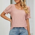 thumbnail image 1 of Pink S WIZUTIZ Tops Women's up to 30% Off Fashion Cozy Style Lightweight Pure Colour Tee Round Neck Linen Ladies Tops Plus Size Solid Tshirt Cotton Linen Fluffy T-shirt Tunics Short Sleeve Shirts Blo, 1 of 5