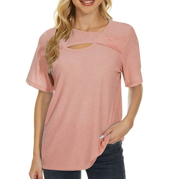 Pink S WIZUTIZ Womens Blouse Sales Cotton Blend Fashion Ultra Soft Trendy Tshirt Ladies Linen Crew Neck Shirts Cozy Style Solid Tops Vintage Plain Tshirts Pure Colour Short Sleeve Tee T-shi