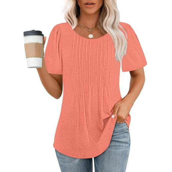 Pink S WIZUTIZ Womens Tops up to 65% Off Casual Fluffy Cotton Linen Tee Crew Neck Athletic Solid Tshirts Vintage Ladies Shirts Retro Oversize Tops Blouse Flowy Cotton Blend Short Sleeve Tshirt T-shir