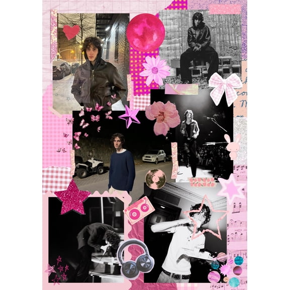 Pink SOMBR poster, Junk Journal-style jigsaw puzzle, Soft Grunge style wall art Size 24x36 Unframed Poster
