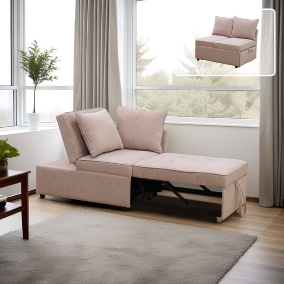 Pink Sackcloth Sofabed - Stylish Living Room Couch