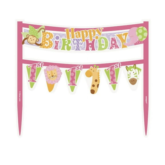 Pink Safari 1st Birthday Cake Banner Kit
