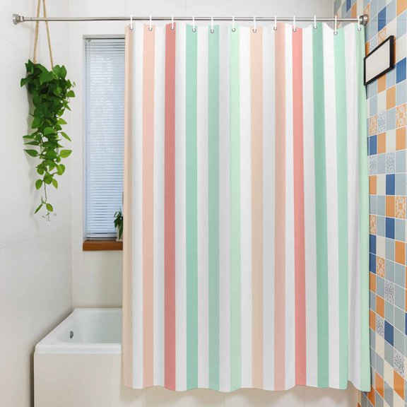 Pink Sage Green Gradient Stripes Shower Curtain for Bathroom, Geometric Minimalist Style Waterproof Shower Curtains Washable Quick Dry with Hooks Bathtub Curtains 36x72IN