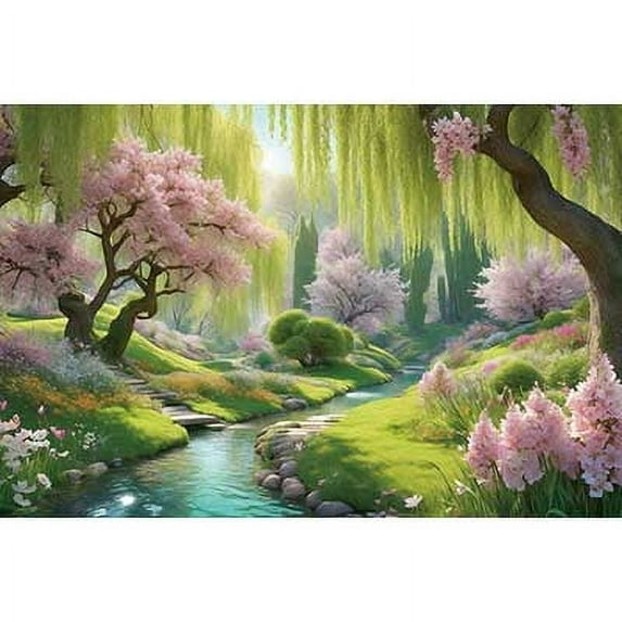 Pink Sakura Cherry Blossom Spring Backdrop Natural Sce Gre Tree Willow Photocall Background Photography Studio Props