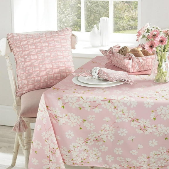 Pink Sakura Tablecloth, Floral Rectangle Tablecloth, Pink Flowers Print Rectangle Table Cloth, Spring Summer Waterproof Wrinkle Free Rectangle Tablecloth 60 X 84, 60 X 102, 60 X 120 Inch