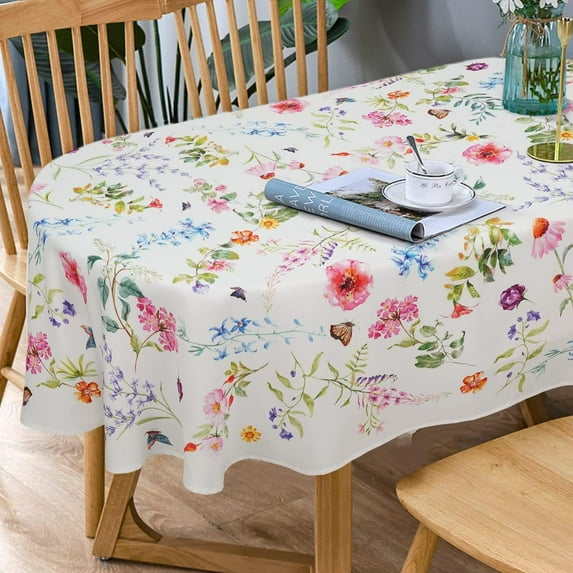 Pink Sakura Tablecloth, Floral Rectangle Tablecloth, Pink Flowers Print Rectangle Table Cloth, Spring Summer Waterproof Wrinkle Free Rectangle Tablecloth 60 X 84, 60 X 102, 60 X 120 Inch