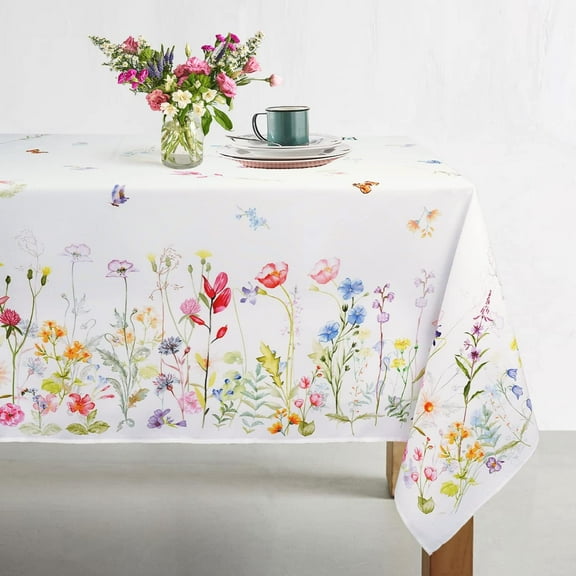 Pink Sakura Tablecloth, Floral Rectangle Tablecloth, Pink Flowers Print Rectangle Table Cloth, Spring Summer Waterproof Wrinkle Free Rectangle Tablecloth 60 X 84, 60 X 102, 60 X 120 Inch