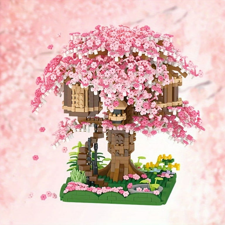 Pink Sakura Tree House Building Block Cherry Blossom Model