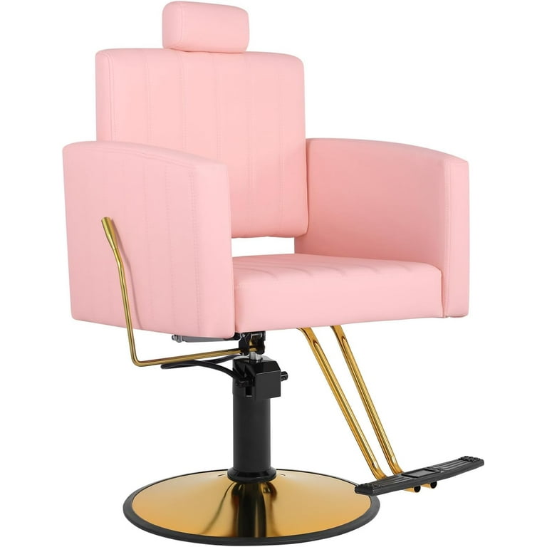 Pink Salon Chair for Hair Stylist for Home, Hair Styling Chair 360