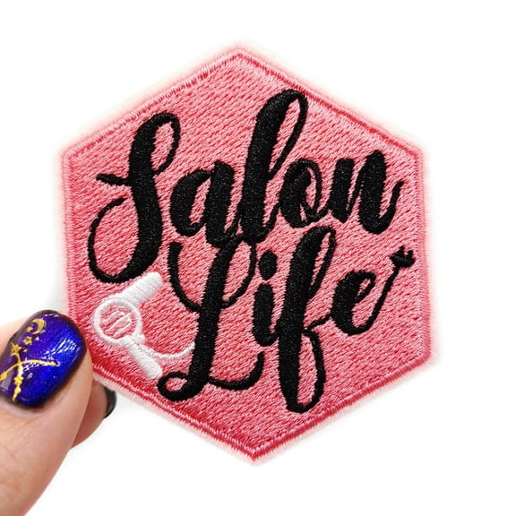 Pink Salon Life Hexagon Embroidered Iron on Patch