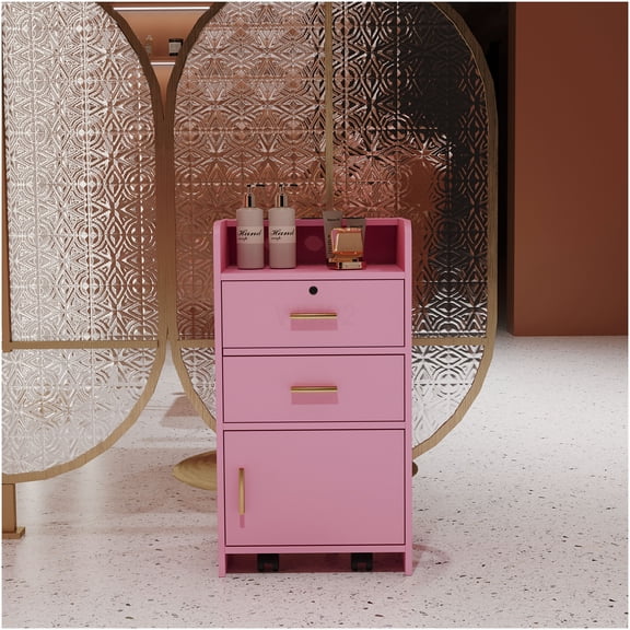 Pink Salon Storage Cabinet with Drawers, Professional Beauty Organizer Station for Stylist Equipment