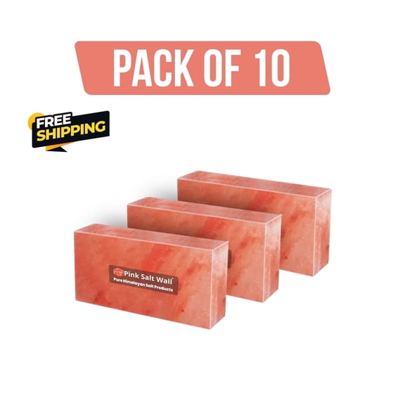 Pink Salt Wall Himalayan Salt Bricks, Natural, 8x4x2 In, for Decor, Spa, Sauna, Pack of 10