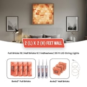 Pink Salt Wall 2 x 2 ft Himalayan Salt Wall Panel Kit with 15 Full & 6 Half Bricks, Salt Glue & 30 ft LED Strip, 1 Kit