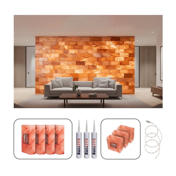 Himalayan Pink Salt Wall Panel Kit, 6 ft x 8 ft, Bricks, Glue