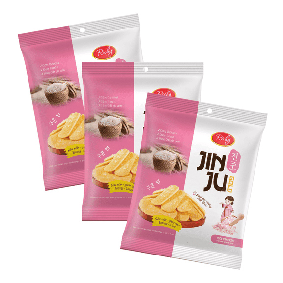 Richy Jinju Pink Salty Rice Cracker (Pack Of 3) 4.74 oz., Crunchy Rice Crackers