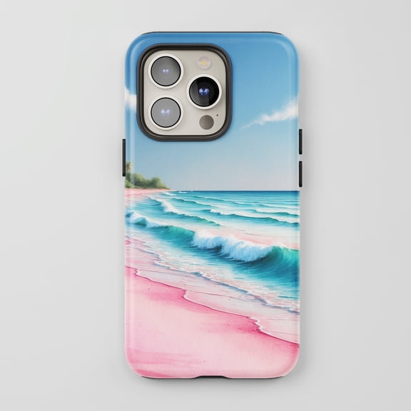 Pink Sand Beach For All iPhone Series Protective Phone Case Watercolor Tropical Blue Pink